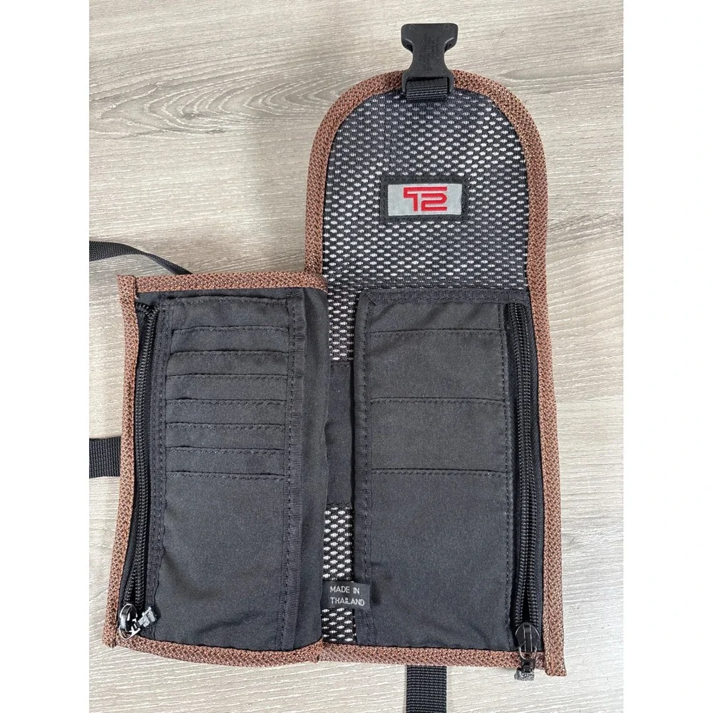 Vintage Tumi T2 Brown Ballistic Nylon Travel Wallet Crossbody Neck Pouch Bag